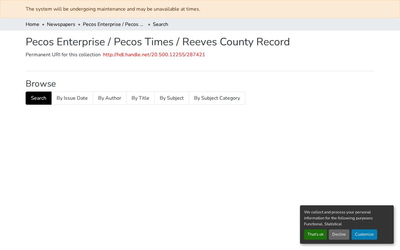 Reeves County crime-news historical-record source at the Texas Tech Southwest Collection