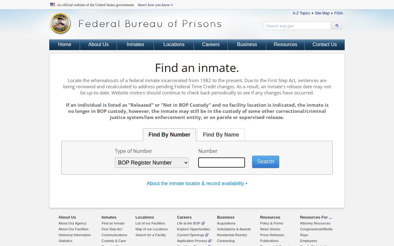 Reeves County federal custody record check using the Bureau of Prisons inmate locator