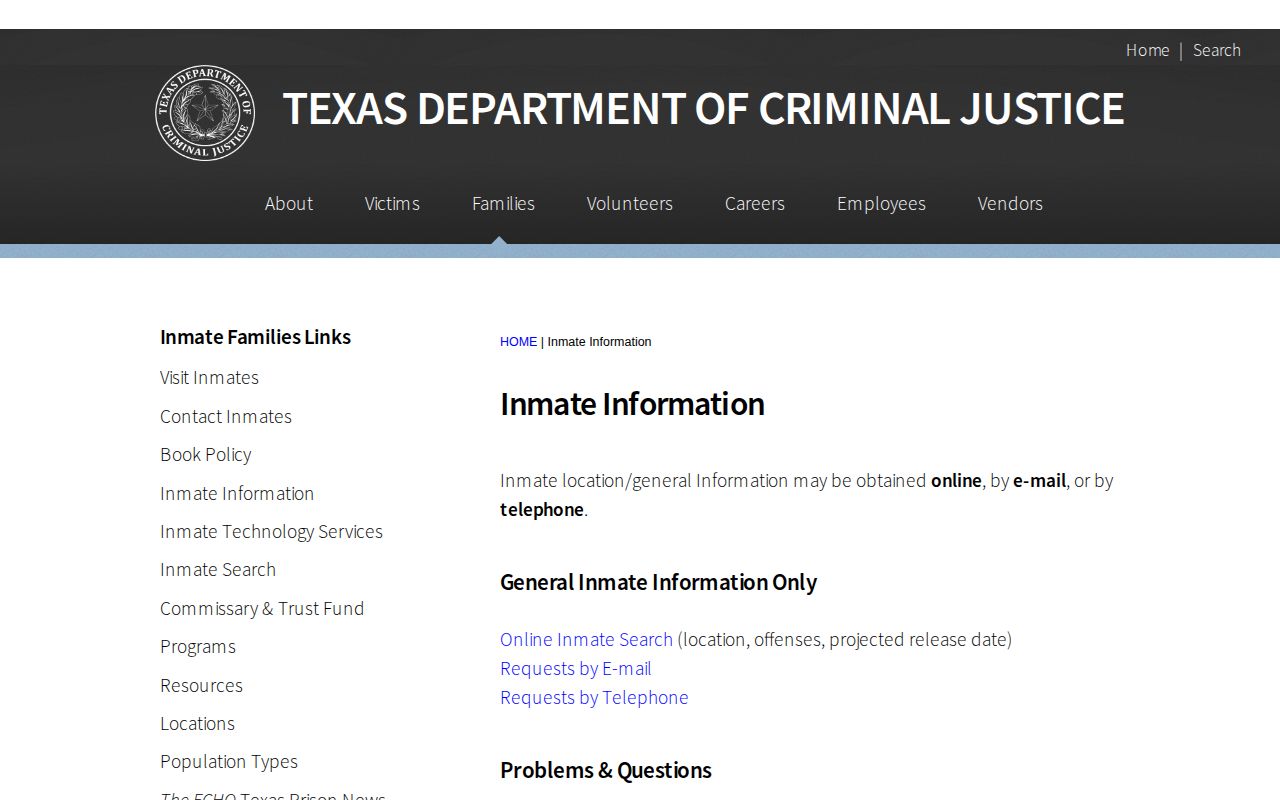 Reeves County state custody record route through the TDCJ inmate information service